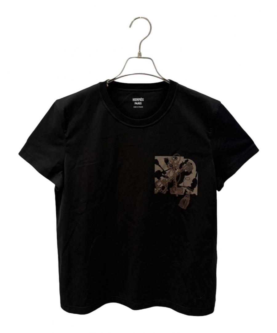 HERMES エルメス 24SS カルトゥッシュ 半袖Tシャツ HERMES (エルメス) カルトゥッシュ/半袖Tシャツ ブラック サイズ:38の