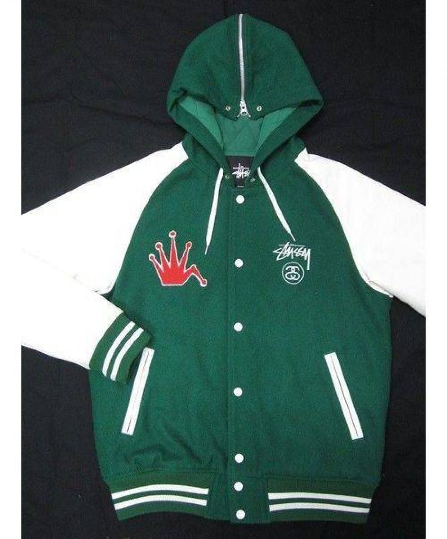 stussy ステューシー 】スタジャン グリーン 袖フェイクレザー 定価