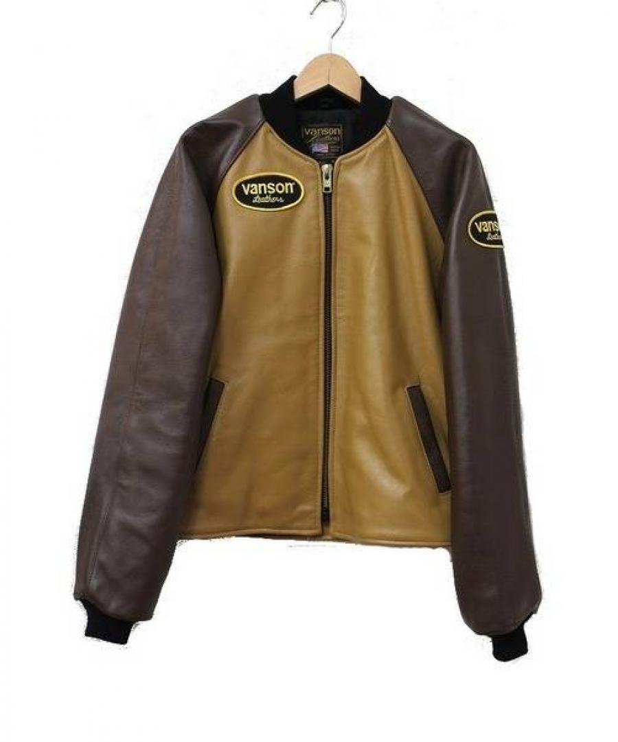 vanson tjv レザー ジャケット 黒/黄色 VANSON バンソン レザー スタジアム ジャケット イエロー ブラック