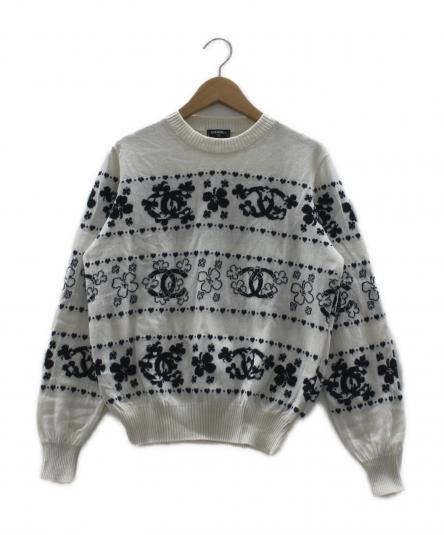 シャネル CHANEL コットン ニット 白 クローバー ボタン ヴィンテージ CHANEL (シャネル) カシミヤコットンニット ホワイト サイズ:40の買取