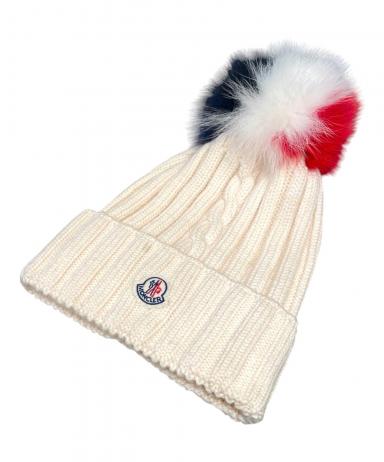 MONCLER (モンクレール) フォックスファーニット帽 ホワイト サイズ