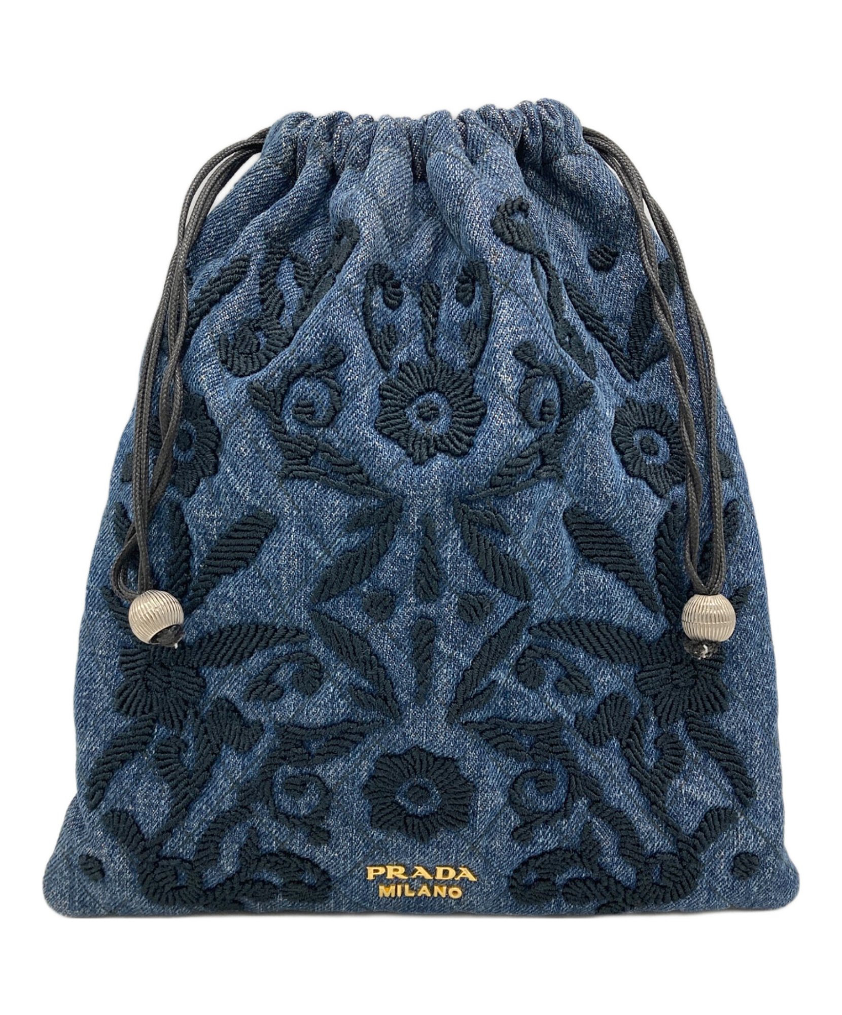 【即決の方値段割引可】PRADA 巾着ポーチ PRADA / プラダ】デニム巾着ポーチ | 上質なインディゴが魅せる洗練