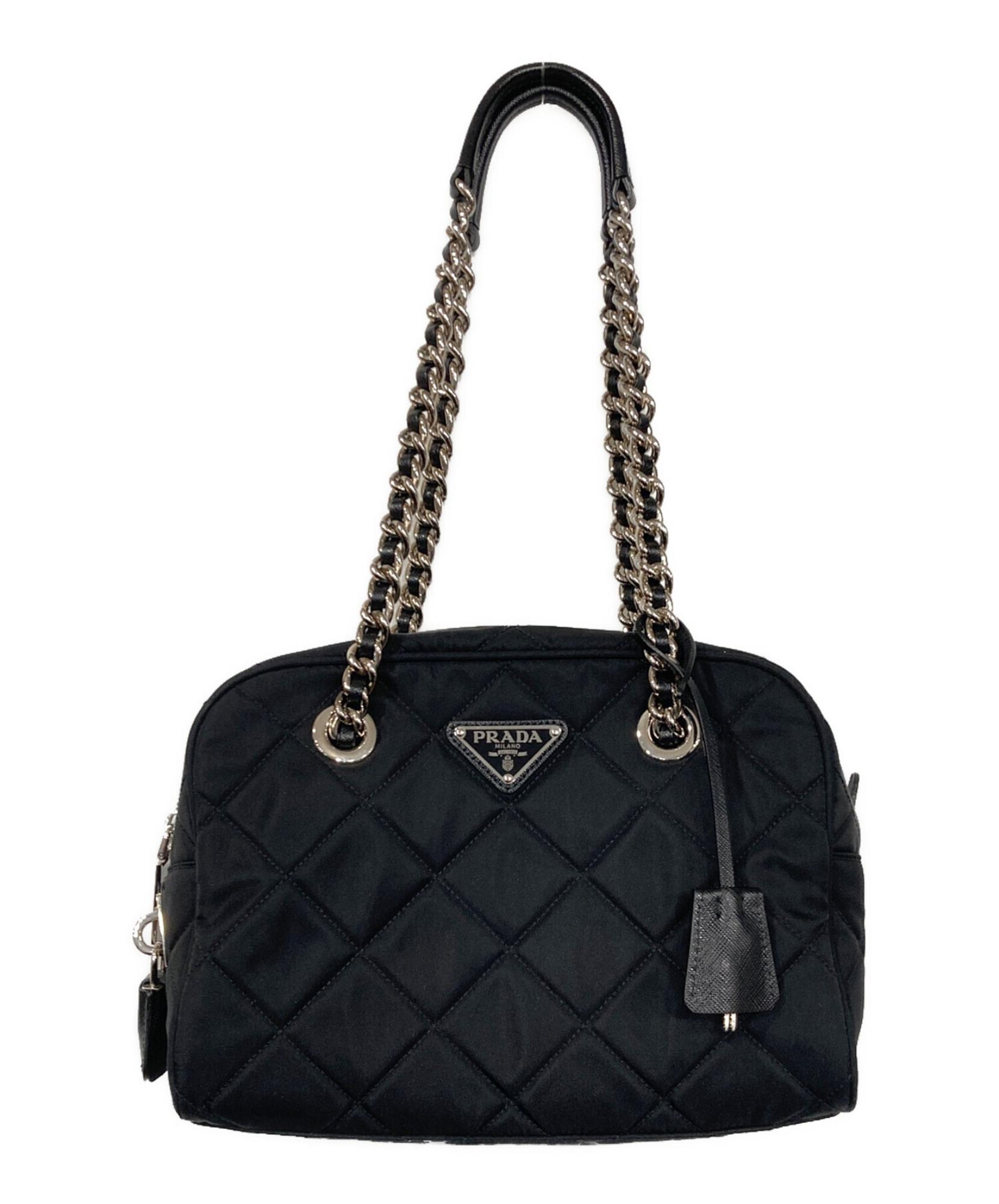 PRADA プラダ ショルダーバッグ 肩掛け キルティング ゴールドチェーン テスートナイロン レザー 本革 ブラック 黒 レディース 三角プレート トライアングルロゴ PRADA（プラダ） バッグ レディース ブランド チェーンショルダー