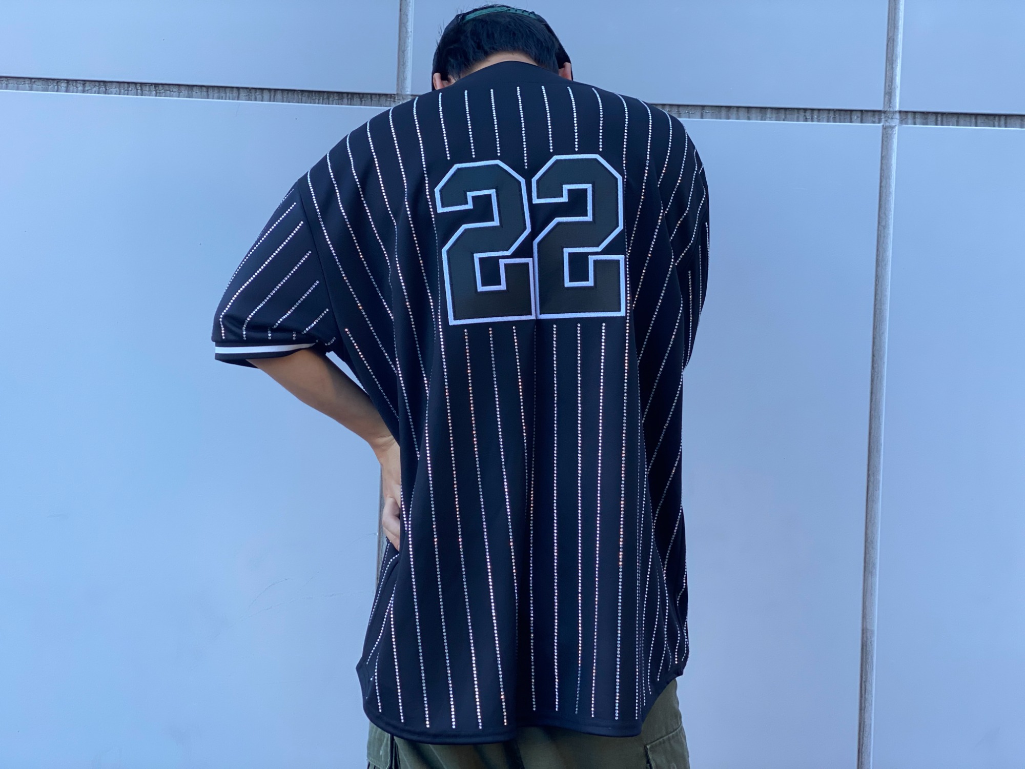 Rhinestone Stripe Baseball Jersey XLarge