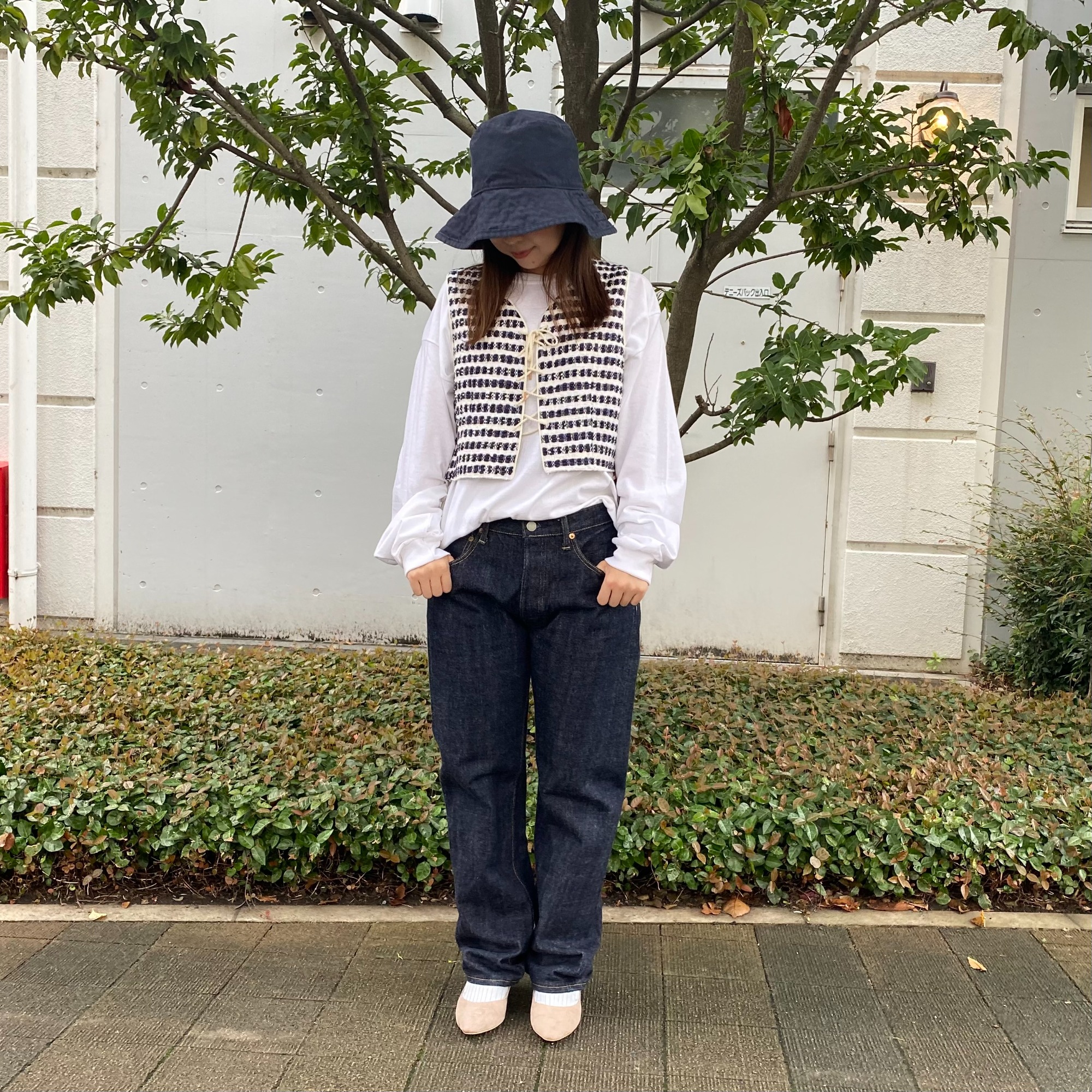 美品【45R】再び6.5空比古比女 デニムパンツ セルビッジ ボタンフライ