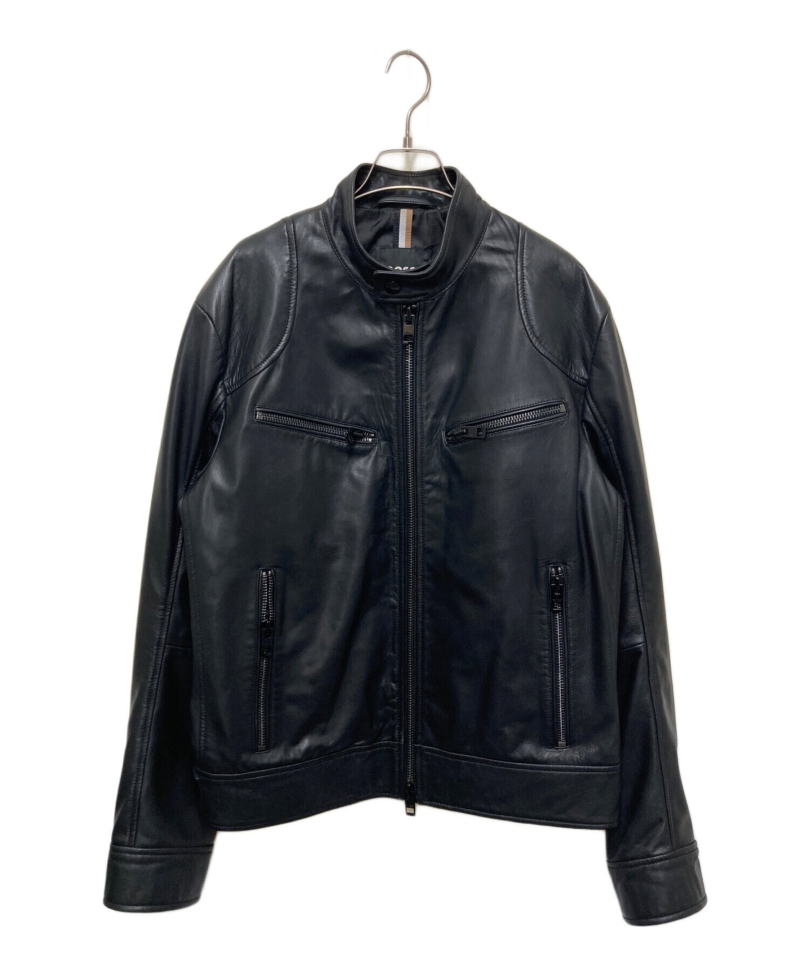 HUGO BOSS シングルライダースジャケット ブラック HUGO BOSS / ヒューゴ ボス】大人の洗練された佇まいを叶えるレザー