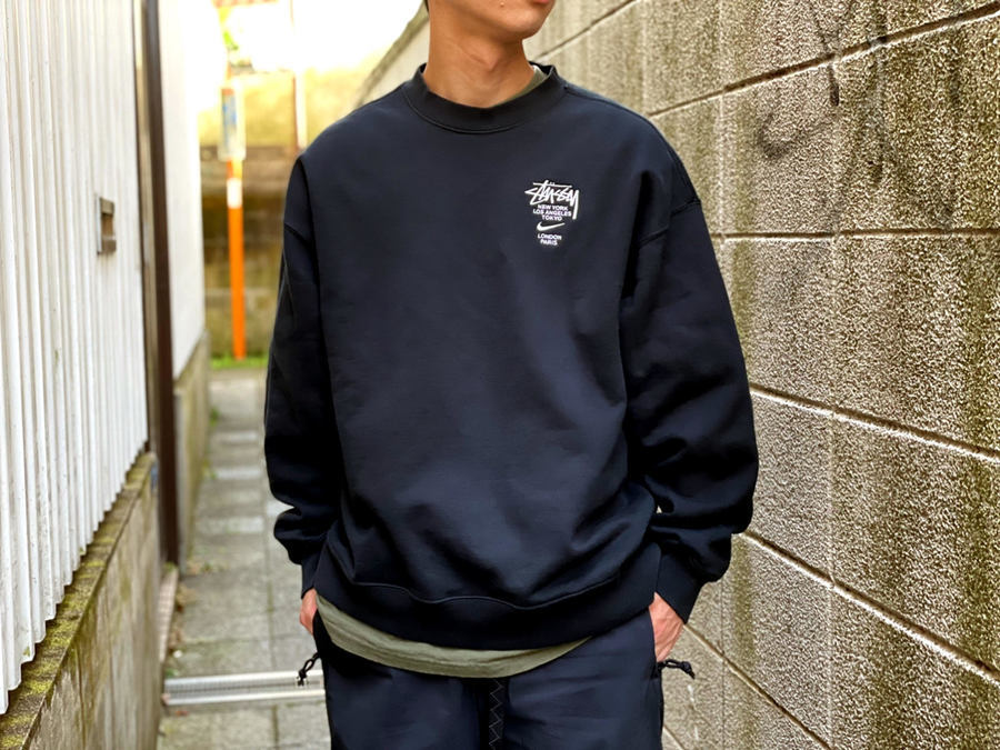 シルバー/レッド nike stussy コラボ クルートップス S 黒 スウェット