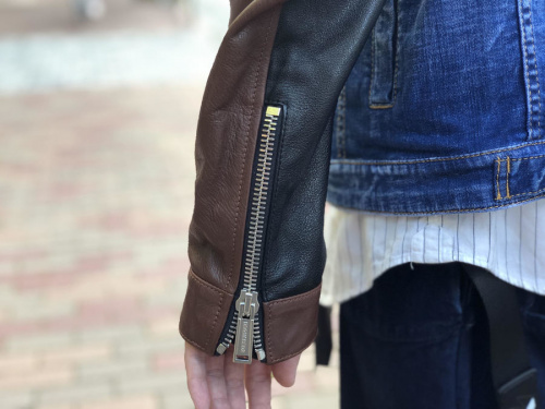 レザー切替ライダースジャケットのメンズ デニムジャケット