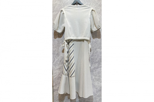 ランバン オン ブルーのストライプMIXドッキングワンピース