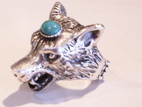 ターコイズウルフヘッドリングのメンズ