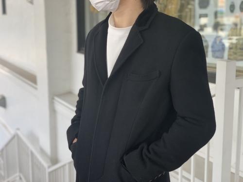 ラペル切替チェスターコートのメンズ