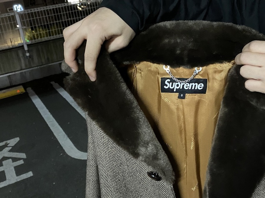 Supreme 2015AW Fur Collar Tweed Coat