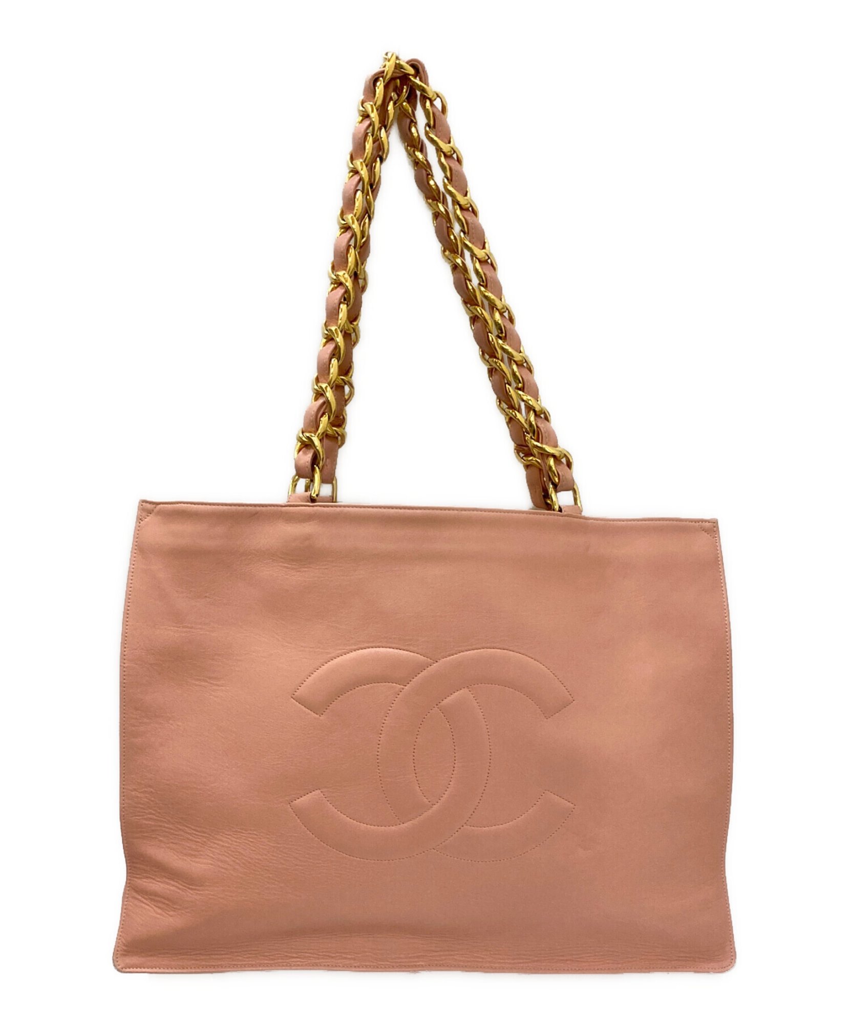 CHANELピンクトートバッグ　ビッグココマーク シャネル CHANEL / シャネル】ラムスキン デカココマークチェーン トートバッグ