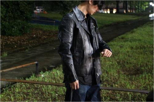 パネルパッチワークライダースジャケットのメンズ