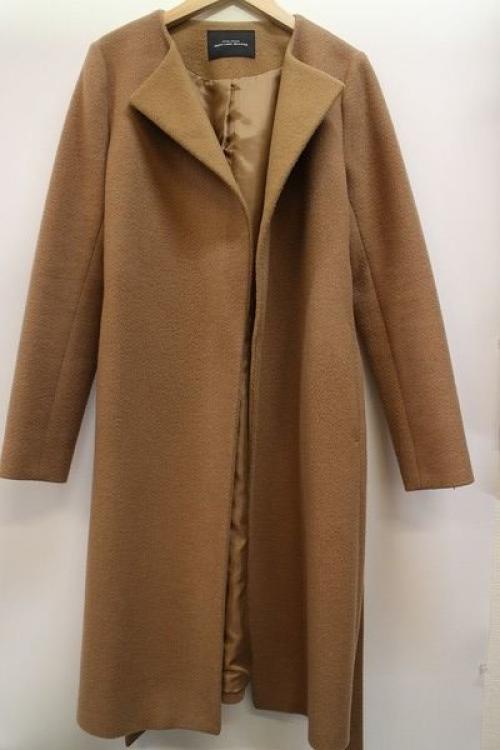 シャギーWRAPコートの2WAYノーカラーフードコート