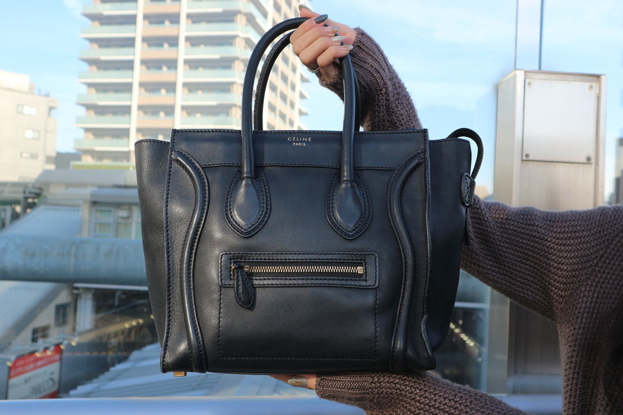 ランク セリーヌ CELINE ラゲージ マイクロショッパー トート 167793 ハンドバッグ ブルー ゴールド金具 レディース 【中古】：リポーン  蔵の助 くまだまだ