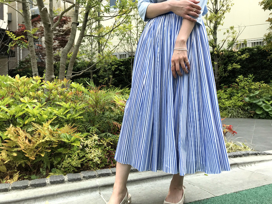 Drawer /ドゥロワー】よりストライププリーツラップスカートをお買取
