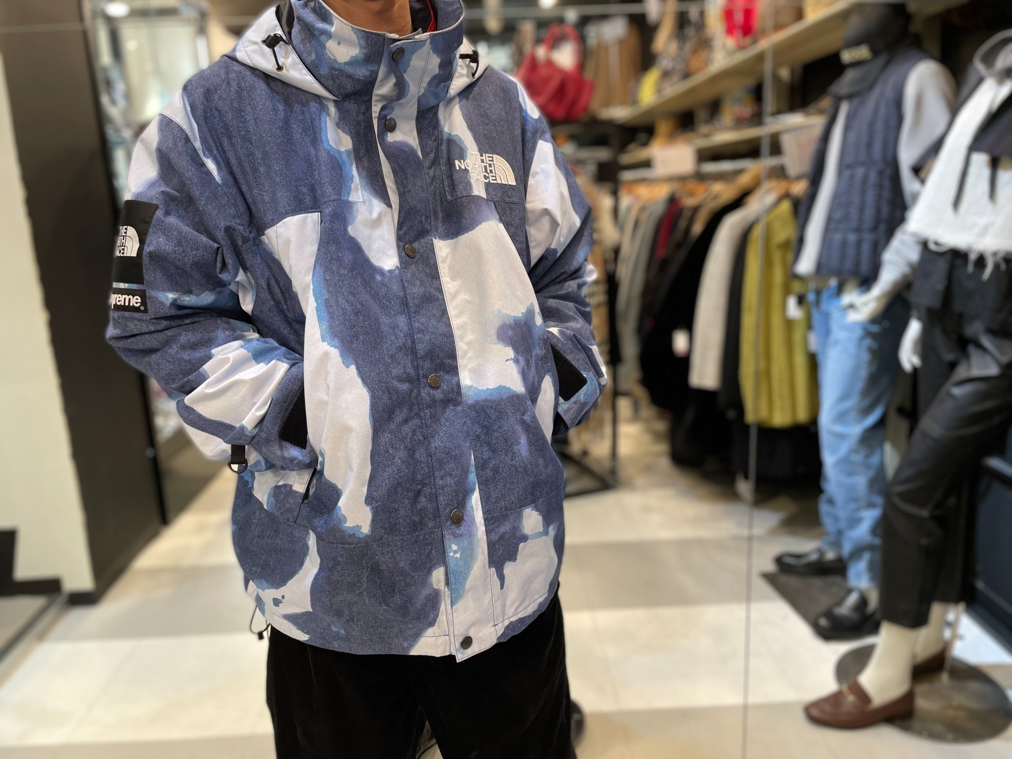 Bleached denim print mountain jacket