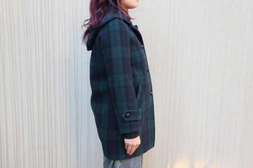 イエナのメルトンノーカラーフードコート