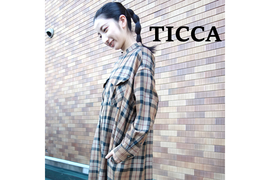 TICCA   バンドカラー　チェックワンピース