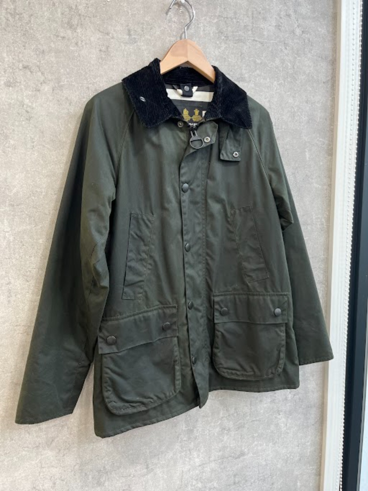 バブアー×ビームス別注　SL BORDER　オリーブ　オイルド　フード　英国製 バブアー×ビームス別注 SL BORDER オリーブ オイルド フード 英国製