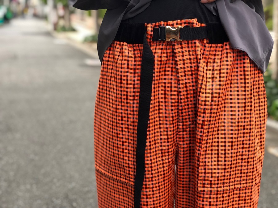 Sacai アジャストバックルベルト チェック ワイド パンツ