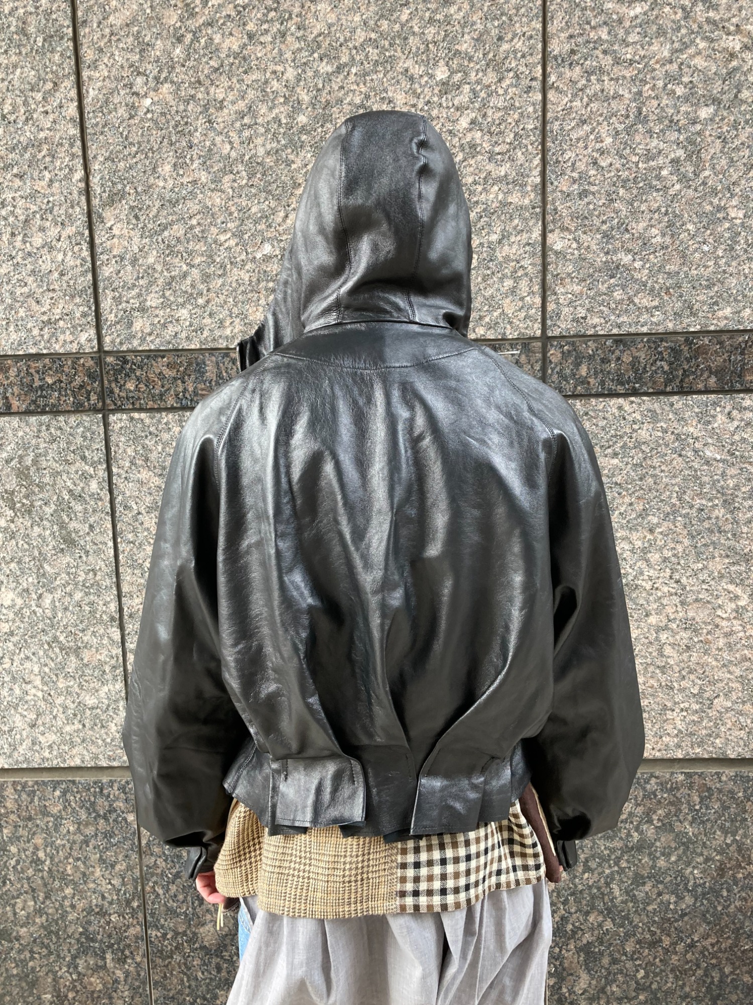 omar afridi PLEATEDLEATHERHOODIEレザージャケットの通販 by は