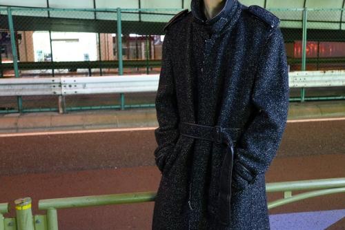 ヨウジヤマモトプールオムのツイードステンカラーロングコート