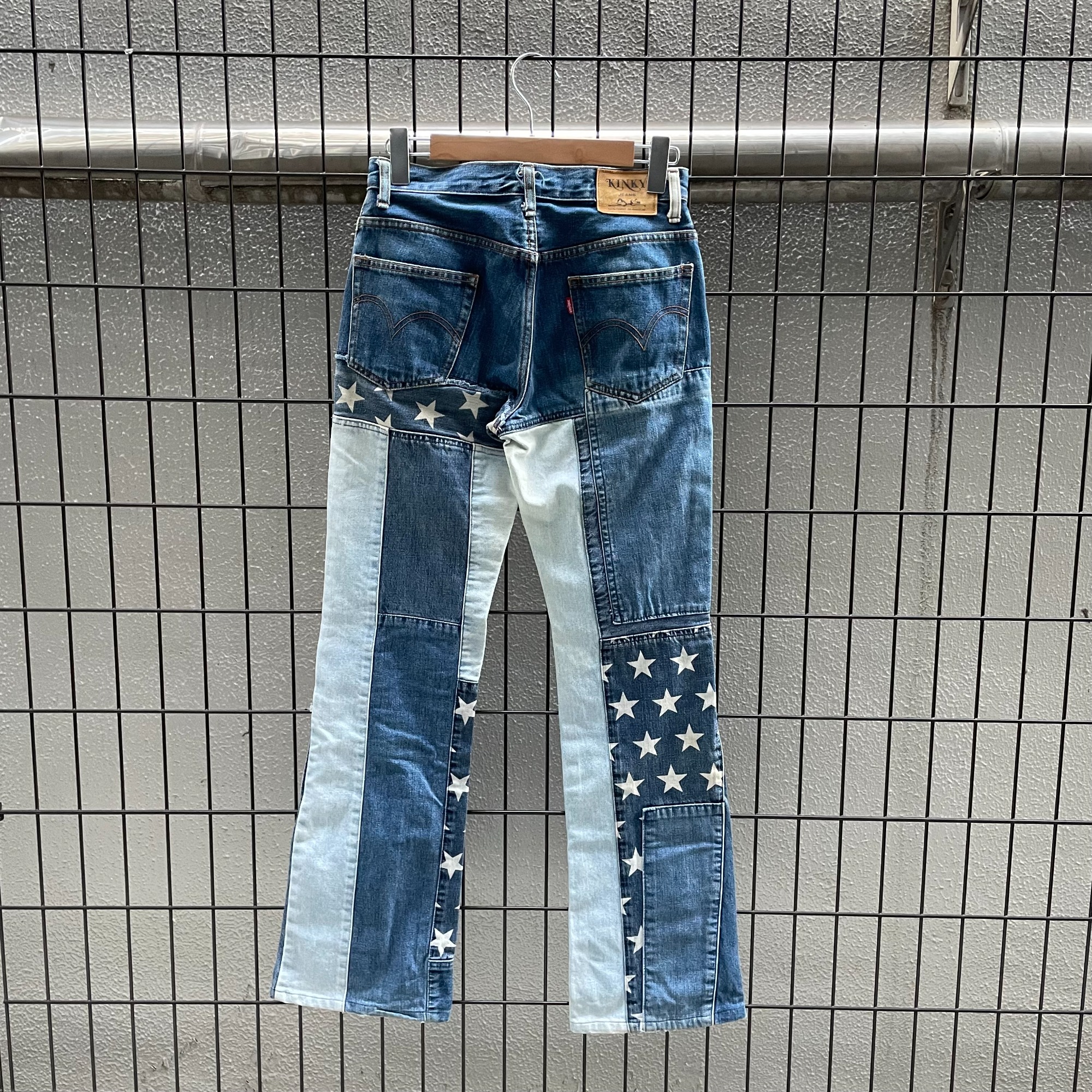 HYSTERIC GLAMOUR ヒステリックグラマー 2AP-0170 KINKY JEANS ツギハギ ウミヘビ 星条旗 パッチワーク フレア デニム インディゴブルー系 F