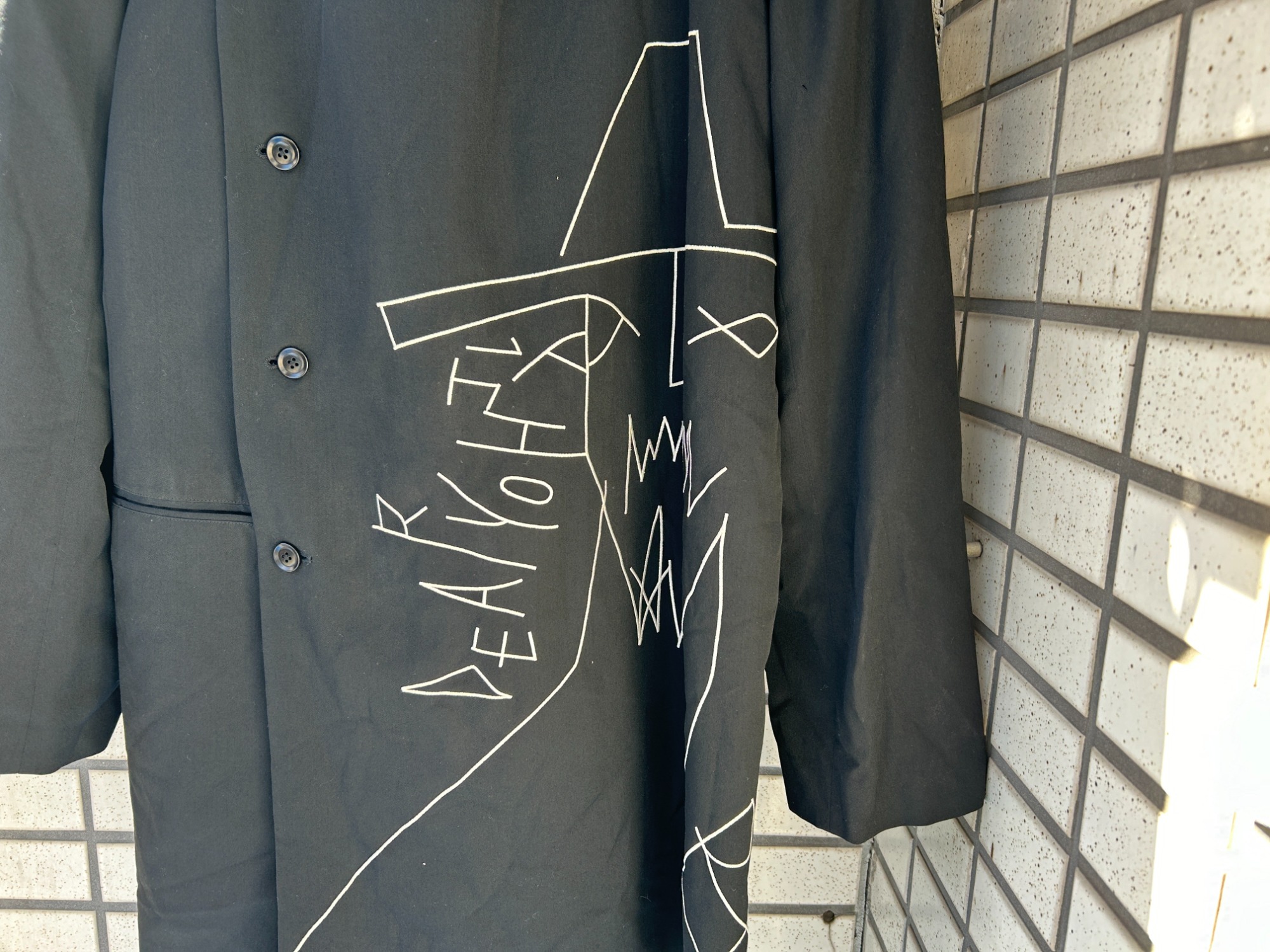 Yohji Yamamoto pour homme】刺繍ウールコート(リエ フーデッド Yohji Yamamoto pour homme】刺繍ウールコート(リエ フーデッド
