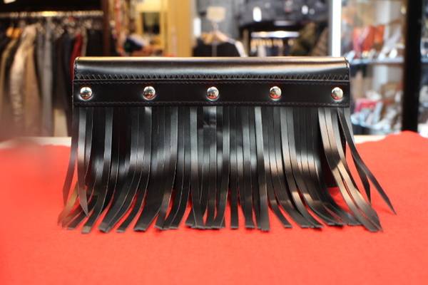 Comme des Garconsフリンジ付きブラックレザーミニ財布 Wallet COMME