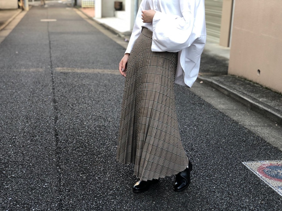 MM6 エムエムシックス 19AW PLEATED HOUNDSTOOTH PATTERN SKIRT チェックプリーツスカート ベージュ系 38