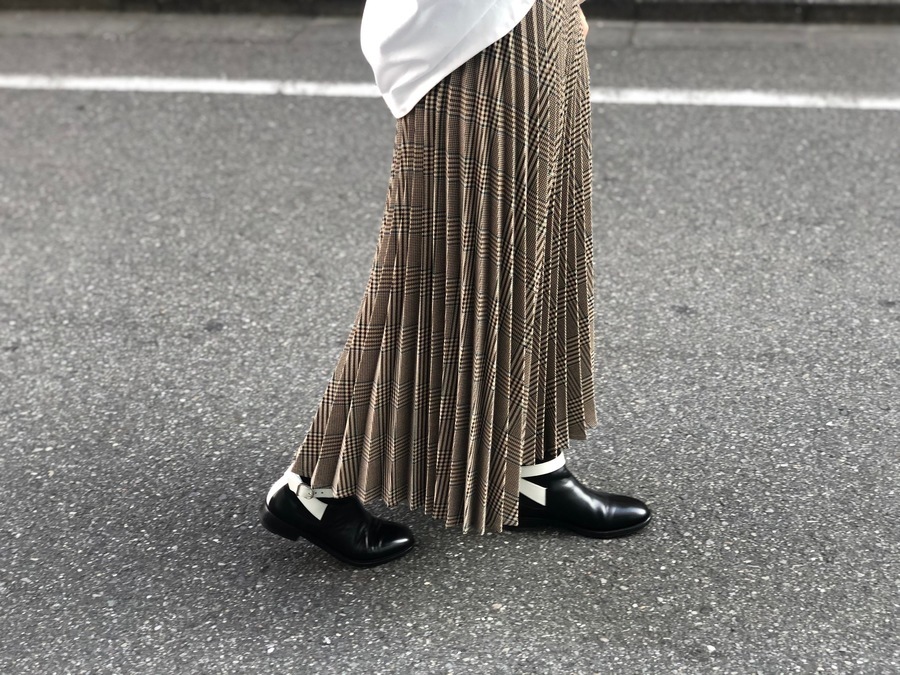 MM6 エムエムシックス 19AW PLEATED HOUNDSTOOTH PATTERN SKIRT チェックプリーツスカート ベージュ系 38