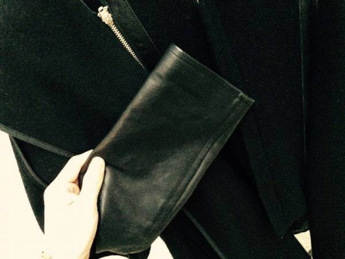 フーデッドコートのレザー