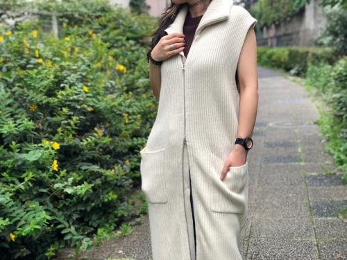 コットンカシミヤウールハイネックロングジレ