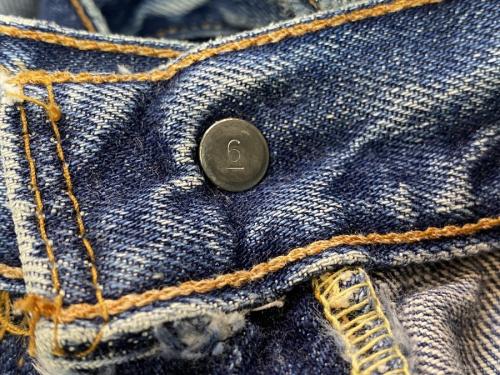70'sヴィンテージ66前期ヴィンテージデニムパンツのBIG E/ボタン裏刻印:6
