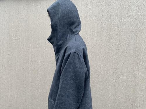 ダブルフェイスチェック・フーデッドブルゾンのBLUEFACED WOOL DOUBLE CLOTH ZIP HOODIE