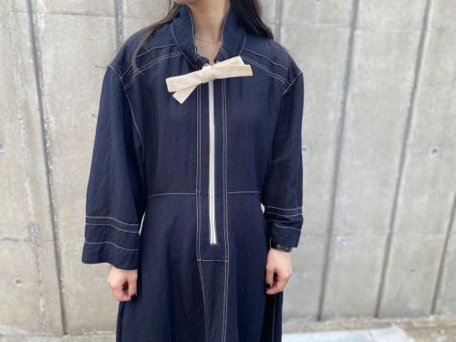 リボンステッチコクーンロングワンピースのデザインワンピース