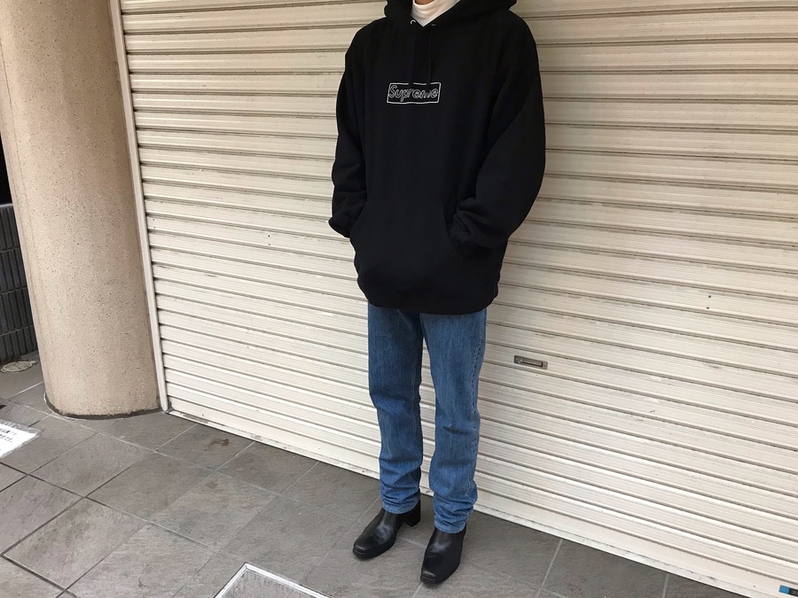 Supreme Kaws Chalk Logo Hoodie Black 黒 L