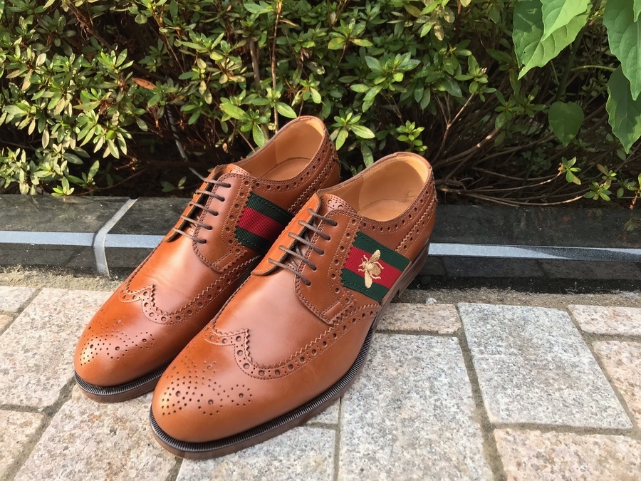 GUCCIグッチシェリーラインエンブロイダリーウイングチップドレスシューズ