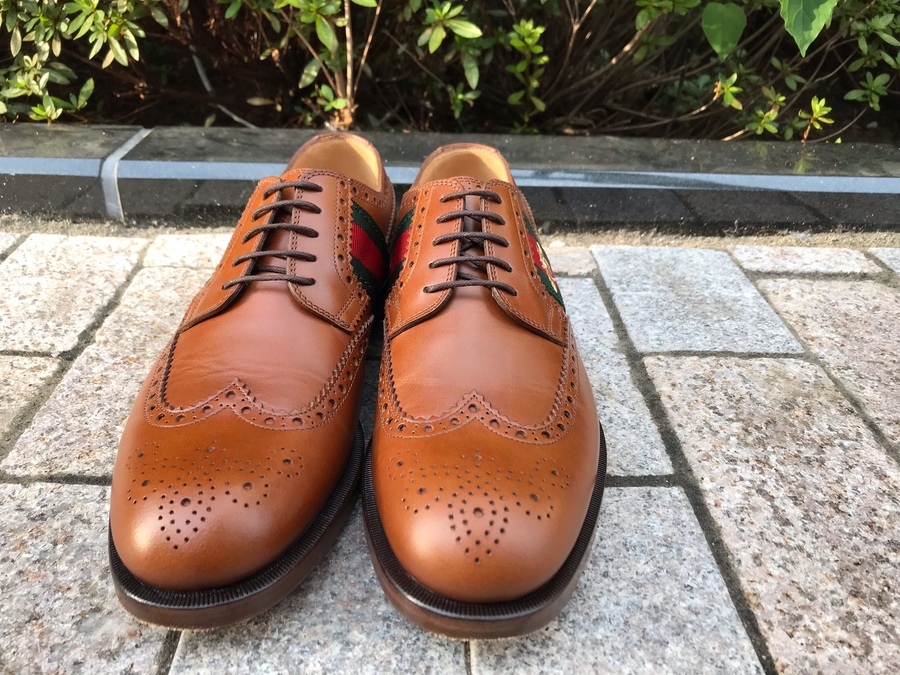 GUCCIグッチ　シェリーライン　エンブロイダリーウイングチップドレスシューズ GUCCIグッチ シェリーライン エンブロイダリーウイングチップ