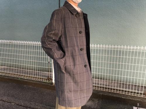 マッキントッシュのウールリネンリバーシブルゴム引きコート