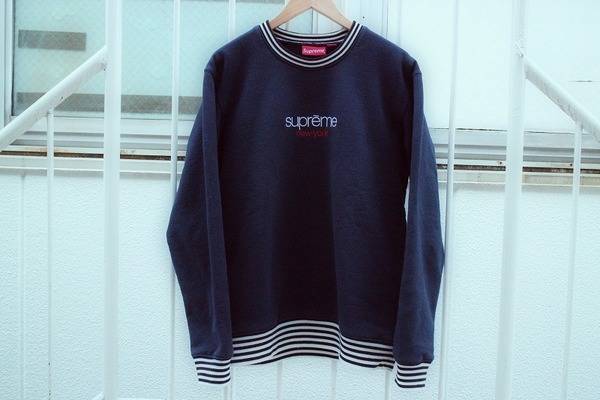 14AW Supreme CLASSIC LOGO STRIPED RIB CREW NECK(シュプリーム 