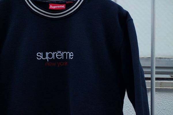 14AW Supreme CLASSIC LOGO STRIPED RIB CREW NECK(シュプリーム