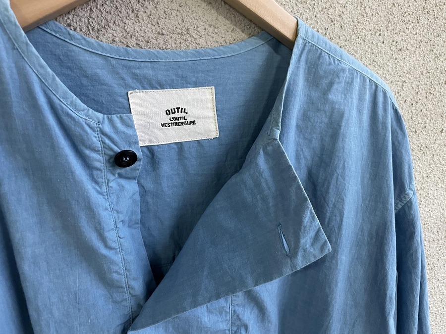 OUTIL ウティ シャツ ブルー ノーカラー OUTIL ノーカラーシャツ