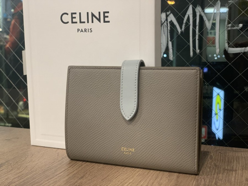 【良品】CELINE セリーヌ ラージストラップウォレット ベージュ レッド セリーヌ ラージ ストラップ ウォレット ベージュ レザー