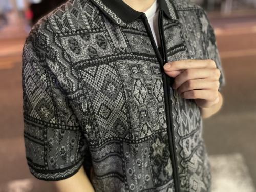 シュプリームのパッチワークジップアップニットポロ