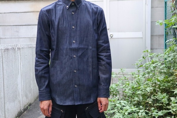 JOHN LAWRENCE SULLIVAN】高級感漂うRIGID DENIM BUTTON DOWN SHIRTが