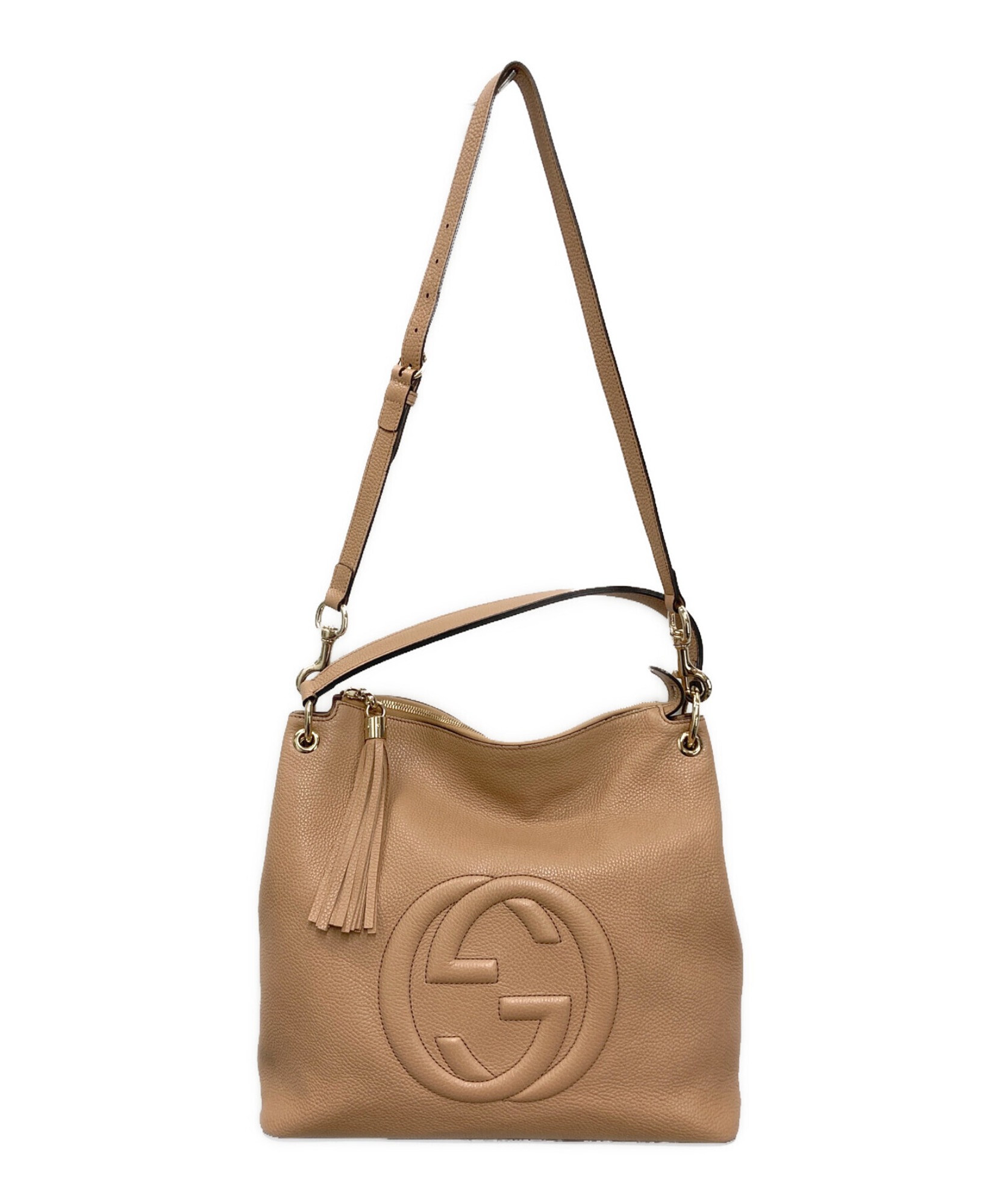 【美品 現行】グッチ ボストンバッグ 2way ソーホー エンボス ロゴ レザー 美品 現行】グッチ ボストンバッグ 2way ソーホー エンボス ロゴ