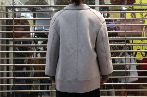 カシミヤ・アンゴラ混ショートステンカラーウールコートのレディース